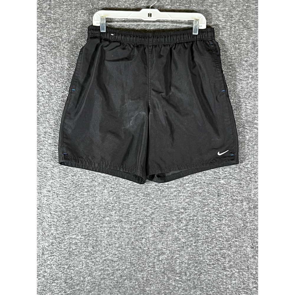 Nike Mens Black Athletic Training Shorts Mesh Lined M Swoosh Logo 7in Inseam